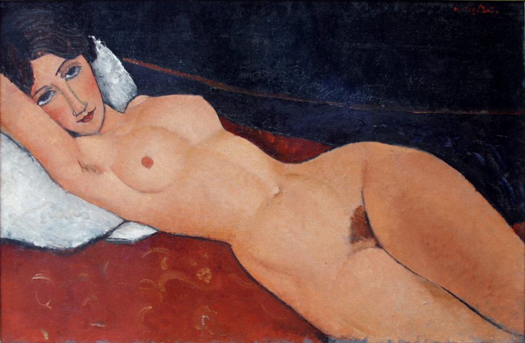 Lasziver Blick, traumverhangen: Modigliani, „Liegender Frauenakt auf weißem Kissen“ 1917. Staatsgalerie Stuttgart