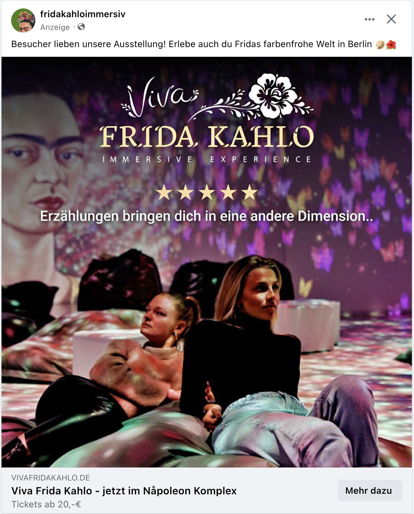 Für Fans zum Chillen mit der Kahlo - immersive Ausstellung in Berlin